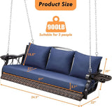 3-Person Wicker Porch Swing Chair Heavy Duty 900 LBS Outdoor Rattan Patio Swing Chair w/Cup-Holder & Steel Chains - Photo 6
