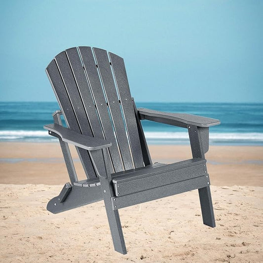 CABIHOME Folding Adirondack Chairs with Wide Armrest and Deep Seat, Foldable Plastic Outdoor Chair, Weather Resistant | Waterproof | UV Resistant for Patio, Lawn Garden Backyard Fire Pit, HDPE, Grey