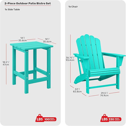 Costaelm Lakeview Outdoor Patio HDPE Adirondack Chair with Cup Holder and Table Set, Turquoise