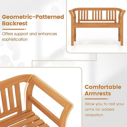 RELAX4LIFE Acacia Wood Outdoor Bench - 2 Person Patio Loveseat with Backrest and Armrests, 47 inch Garden Bench for Porch, Backyard, Lawn and Poolside, 800 lbs Weight Capacity