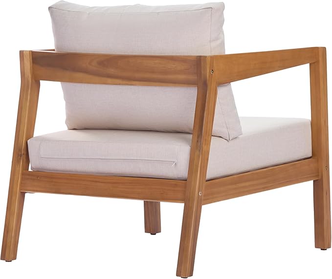 Merax 25" Acacia Solid Wood Outdoor Lounge Chair, Teak Finish Frame with Light Grey Cushion, Patio & Garden Chair - Photo 5