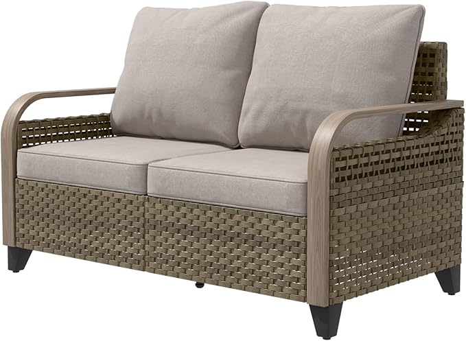 EAGLE PEAK Wicker Outdoor Patio Sofa Modern Rattan Patio Furniture Loveseat for Backyard Deck Porch Balcony - Photo 9