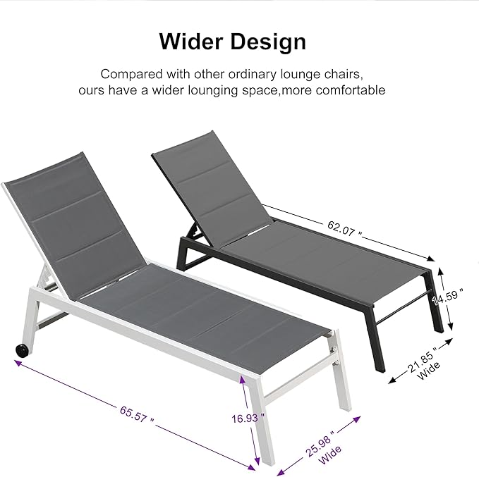 PURPLE LEAF Outdoor Chaise Lounge Set Adjustable Sunbathing Recliner with Side Table for Poolside Beach Outside Patio - Photo 2