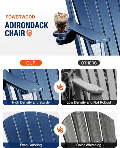 Adirondack Chairs Set of 4 for Outdoor Patio: Sturdy HDPE Plastic Fire Pit Chairs with Cup Holder & Wood Texture - Comfortable Easy to Assembly All-Weather Furniture - Easy Foldable and Stackable