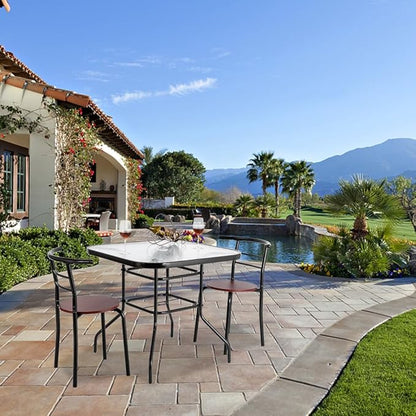 VINGLI Glass Patio Table with Umbrella Hole, 32" Square Outdoor Dining Table Steel Tempered Glass Patio Tables Outdoor Tables for Balcony Garden Deck