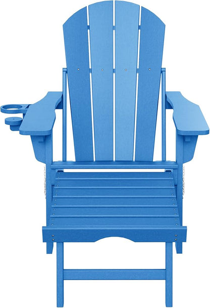 WestinTrends Malibu Folding Adjustable Adirondack Chair with Retractable Ottoman and Cup Holder, Pacific Blue