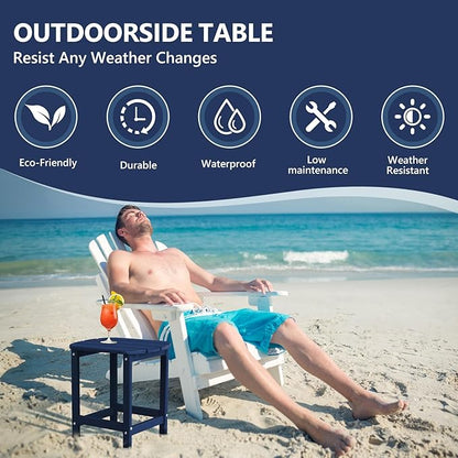Plawdlik Hdpe Outdoor Adirondack Side Table, Wooden Textured, Set for Patio, Garden, Porch, Pool Composite Patio, Backyard, Bathroom and Indoor, Maintenance & Weather Resistant(Navy Blue)