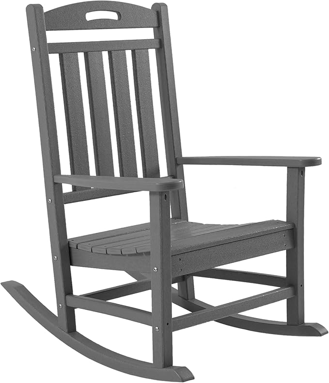 Outdoor Rocking Chair, High Back HDPE Patio Chair, All Weather Rocker Porch Chair, Lawn Chair for Deck, Porch, Backyard, Garden and Indoor, Slate Gray