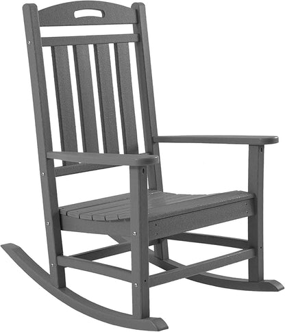 Outdoor Rocking Chair, High Back HDPE Patio Chair, All Weather Rocker Porch Chair, Lawn Chair for Deck, Porch, Backyard, Garden and Indoor, Slate Gray
