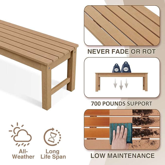Psilvam Outdoor Bench, Two Person Poly Lumber Porch Bench, Weatherproof Garden Bench That Never Rot and Fade - Photo 4