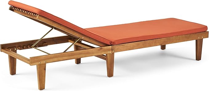 Christopher Knight Home William Outdoor Acacia Wood 3 Piece Chaise Lounge Set, Teak Finish, Rust Orange
