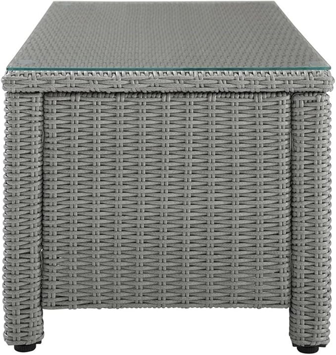 Pemberly Row 40" Wicker Patio Coffee Table, Tempered Glass Top, Gray Resin All-Weather Wicker, Powder-Coated Steel Frame - Photo 4