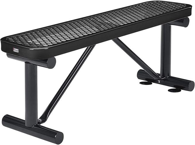 Global Industrial 4'L Heavy Duty Expanded Metal Mesh Flat Bench with Steel Frame, Portable Outdoor Bench, 1000 lbs Capacity, Black, 48" L x 14-1/2"W x 18" H