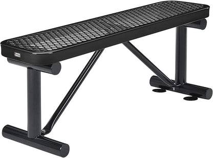 Global Industrial 4'L Heavy Duty Expanded Metal Mesh Flat Bench with Steel Frame, Portable Outdoor Bench, 1000 lbs Capacity, Black, 48" L x 14-1/2"W x 18" H