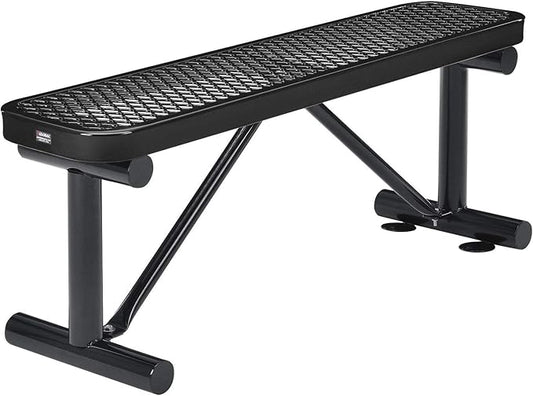 Global Industrial 4'L Heavy Duty Expanded Metal Mesh Flat Bench with Steel Frame, Portable Outdoor Bench, 1000 lbs Capacity, Black, 48" L x 14-1/2"W x 18" H
