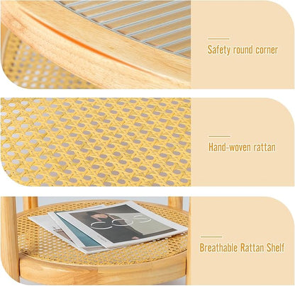 Outvita Outdoor Side Table, Rattan Rubber Wood Coffee Table with Weather - Resistant Coating, Double - Layer Storage, 19.7"x19.7"x 23.2", Easy Assembly for Patio, Garden, Living Room, Bedroom
