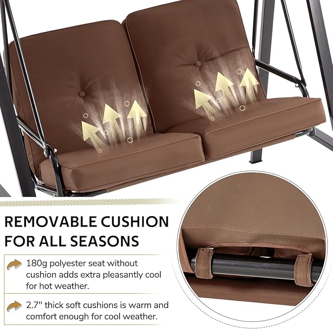 AECOJOY 2-Seat Outdoor Patio Swing Chair with Cover, Porch Swings Chairs for Adult - Photo 4
