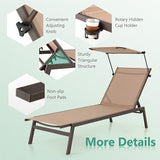 Giantex Outdoor Chaise Lounge Chair- Tanning Chair with Sunshade, 6 Adjustable Position, Sturdy Metal Frame, Cup Holder - Photo 7