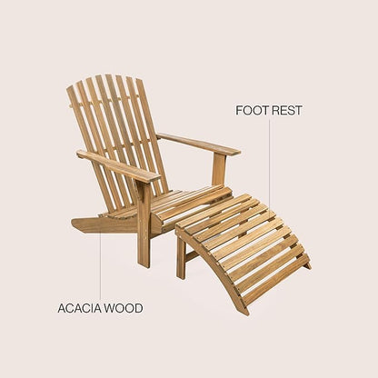 Eyely KDA1000A Zalenor 2-Piece Traditional Rustic Acacia Wood Adirondack Chair with Detachable Ottoman, Teak Brown