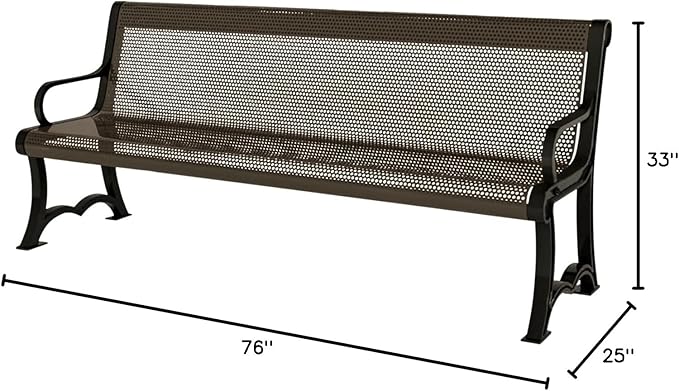 COATEDOUTDOORFURNITURE Coated Outdoor Furniture Heavy-Duty Outdoor Bench Thermoplastic Coated, Punched Steel, Commercial-Grade Garden Bench, Made in America (Portable with Back, 4 Ft, Textured Brown)