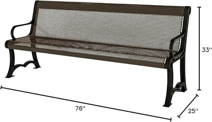 COATEDOUTDOORFURNITURE Coated Outdoor Furniture Heavy-Duty Outdoor Bench Thermoplastic Coated, Punched Steel, Commercial-Grade Garden Bench, Made in America (Portable with Back, 4 Ft, Textured Brown)