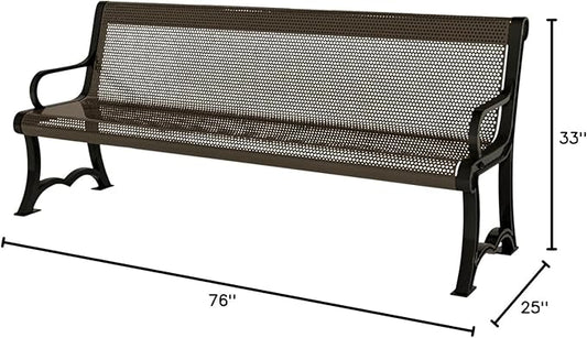 COATEDOUTDOORFURNITURE Coated Outdoor Furniture Heavy-Duty Outdoor Bench Thermoplastic Coated, Punched Steel, Commercial-Grade Garden Bench, Made in America (Portable with Back, 4 Ft, Textured Brown)
