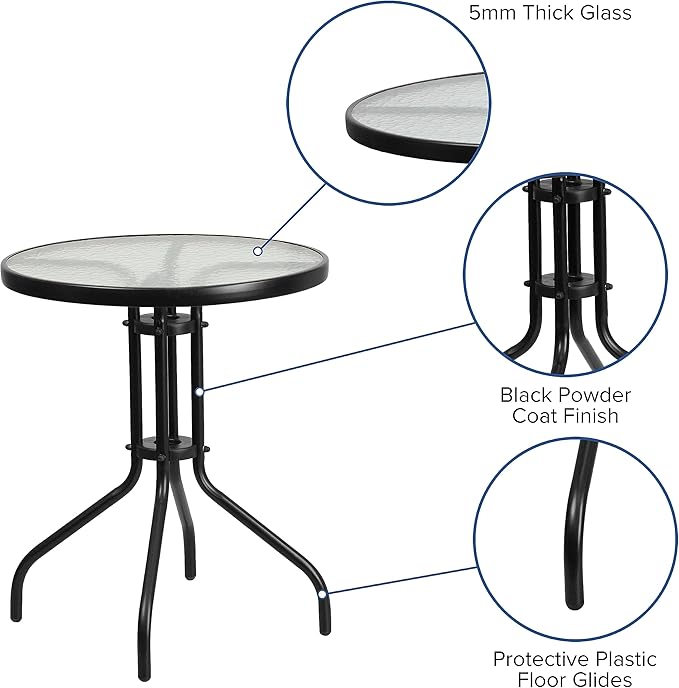 Flash Furniture Bellamy 23.75" Round Indoor/Outdoor Tempered Glass Metal Frame Side Table - Photo 4