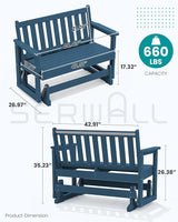 SERWALL Outdoor Glider Bench Set of 2, HDPE Weather-Resistant Swinging Bench for Backyard Garden Porch, Deep Navy - Photo 2