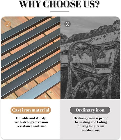 Outdoor Metal Garden Bench 50", Porch Bench Chair，2-Person Patio Bench with Backrest and Armrests, Park Benches Weatherproof, Outdoor Metal Benches for Porch Poolside Backyard