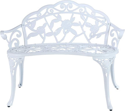 Patio Balcony Bench Double Seat, Anti-Rust Cast Aluminum Patio Garden Bench for Park Yard Outdoor Furniture White.1