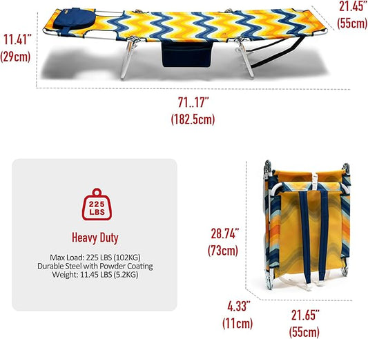 daystar SunnyFeel Beach Lounge Chair, Backpack Reclining Beach Chairs Lay Flat, Face Down Tanning Chair, Folding Camping Chairs Portable Camp Cot with Backpack Straps for Outdoor/Picnic/Lawn