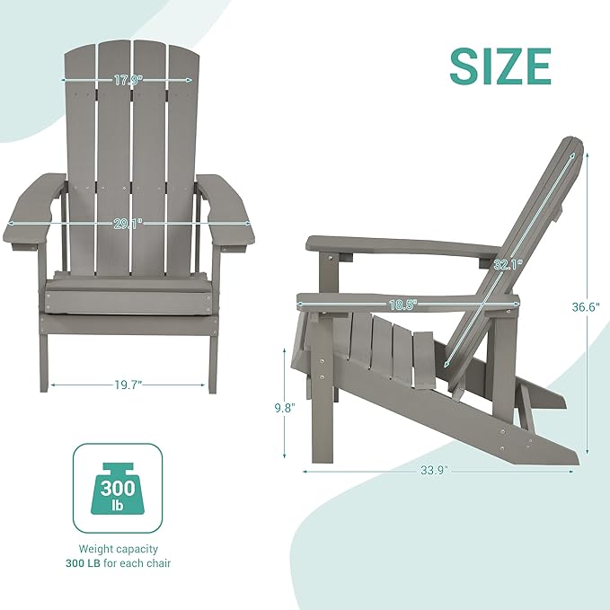 Adirondack Chairs, Plastic Adirondack Chair, All-Weather Resistant Adirondack Chairs, Widely Used in Outdoor, Fire Pit, Deck, Outside, Garden