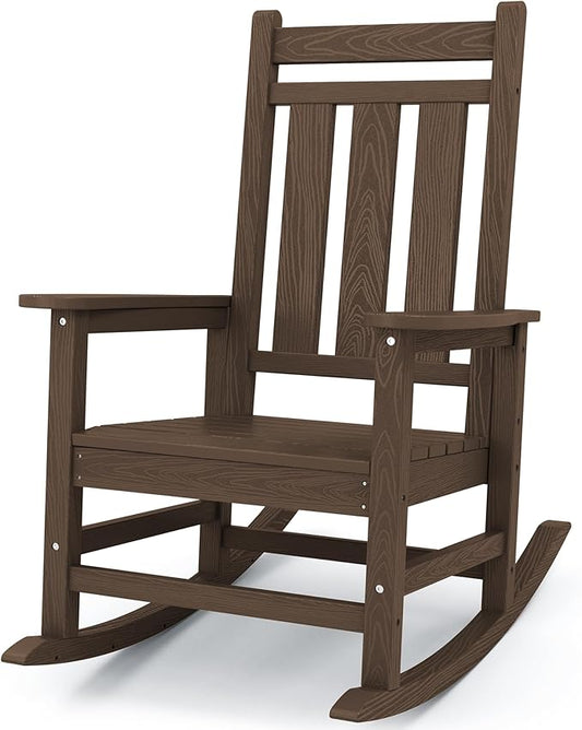 KINGYES Oversized Outdoor Rocking Chair, All-Weather Patio Rocking Chairs for Porch, HDPE Outdoor Patio Rockers with High Back & Wide Seat for Garden, Lawn, Coffee