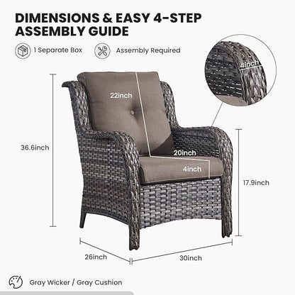 Belord Wicker Chairs 4 PC Outdoor Swivel Rocker Set, Patio Swivel Glider Chairs Set of 4, Outdoor Furniture with Cushions for Patio Porch Deck Sunroom (Grey, 2 PCS - Club Chair, Mixed Grey Wicker)