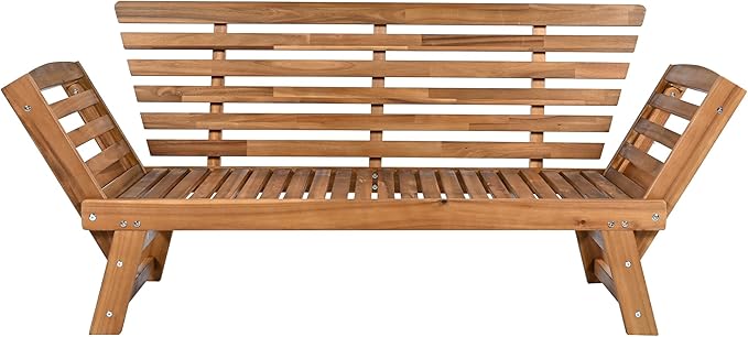 Merax Patio Sofa, Outdoor Adjustable Wooden Daybed, Chaise Lounge with Cushions, Natural+Beige - Photo 9