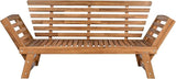 Merax Patio Sofa, Outdoor Adjustable Wooden Daybed, Chaise Lounge with Cushions, Natural+Beige - Photo 9
