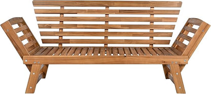 Merax Patio Sofa, Outdoor Adjustable Wooden Daybed, Chaise Lounge with Cushions, Natural+Beige