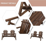 Outsunny 2-Seat Wooden Adirondack Chair, Patio Bench with Table, Outdoor Loveseat Fire Pit Chair for Porch, Backyard - Photo 4