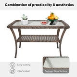 Belord 38 Inch Outdoor Coffee Table with 2 Tier Storage - Wicker Coffee Table with Water Ripple Texture Tempered Glass - Photo 6