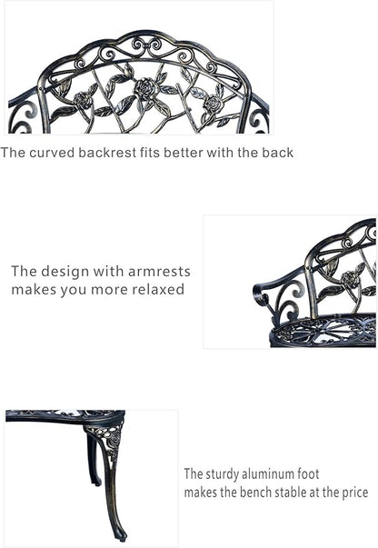 Patio Balcony Bench Double Seat, Anti-Rust Cast Aluminum Patio Garden Bench for Park Yard Outdoor Furniture Copper.1