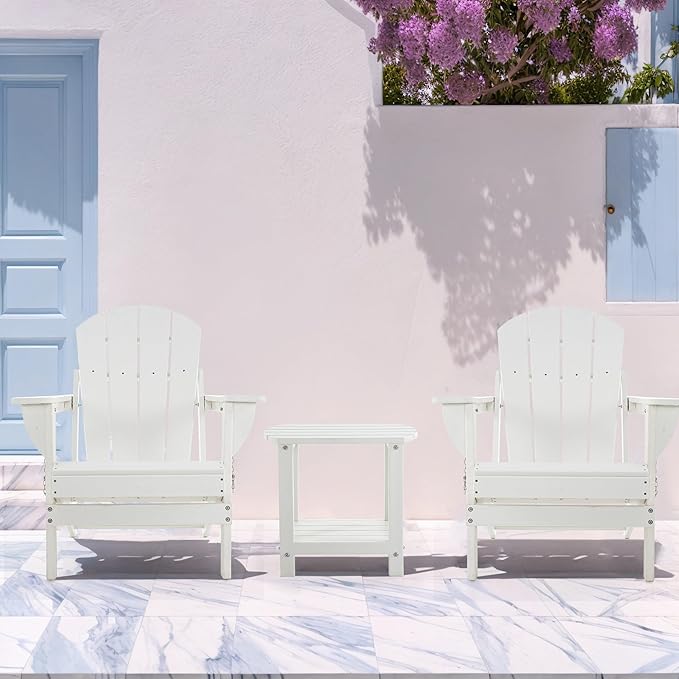 4 Chairs & 2 Tables Folding Adirondack Chair Set with Table – HDPE Weatherproof Outdoor Patio Chairs with Reclining - Photo 2