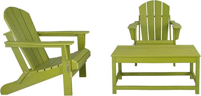 WO Home Furniture Adirondack Chairs Table Set of 3 PCS Outdoor Folding Chairs Coffee Table Weather/UV Resistant for Lawn - Photo 10