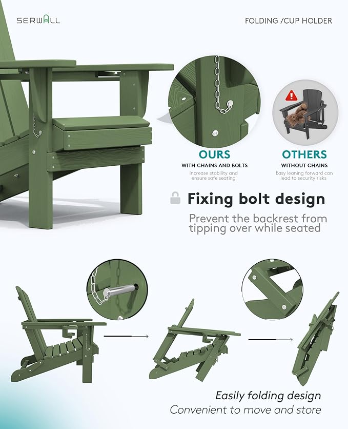 SERWALL Adirondack Chair with Cup Holders - Composite Adirondack Chairs Set of 6 HDPE Outdoor Chairs All Weather Use - Photo 7