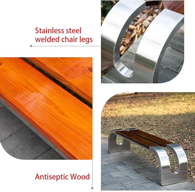 Outdoor Garden Bench, Curved Patio Park Bench, Backless Wooden Bench with Metal Frame, for Garden Backyard Porch Park Lawn Balcony Entryway