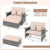 LDAILY Moccha Outdoor Daybed, Wicker Loveseat Sofa Set with 4-Postion Adjustable Backrest, Storage Ottoman, Cushions - Photo 9