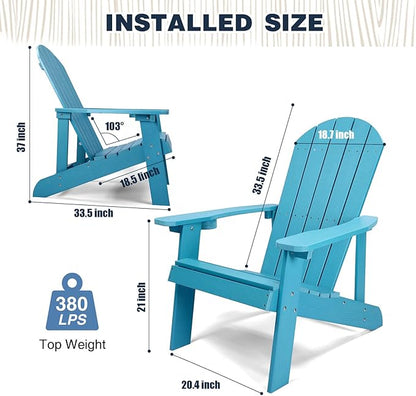 Adirondack Chair, All Weather Resistant Plastic Chairs with Cup Holder, 5 Easy Steps to Install, Outdoor Chairs for Patio, Garden, Backyard Deck, Lawn, Fire Pit - Lake Blue
