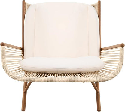 Christopher Knight Home Lumin Outdoor Rocking Chair, High Back PE Rattan Wicker Rocker with Metal Frame, Rocking Chair with Cushion, Comfort Rocker with Ergonomic Design for Patio or Lounge, Beige