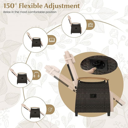 Tangkula Patio Wicker Recliner Chair, Rattan Lounge Chair w/Adjustable Backrest & Footrest, Flip Side Table, Push Back Reclining Seat w/Cushion for Backyard, Porch, Lawn (1, Beige)