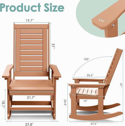 IVY&LANE Outdoor Rocking Chairs Set of 2 | Porch-Rockers | Teak | HDPE Plastic | All-Weather | High Back | Wide Seat | Oversized Patio Rocker for Adult | for Outside Deck Balcony Garden