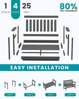 SERWALL Outdoor Bench, HDPE Outdoor Benches Weatherproof, 2-Person Garden Bench with 660 lbs Weight Capacity - Photo 8